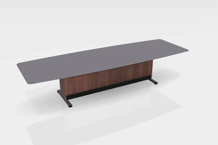 A long UNIFI meeting table with a walnut base